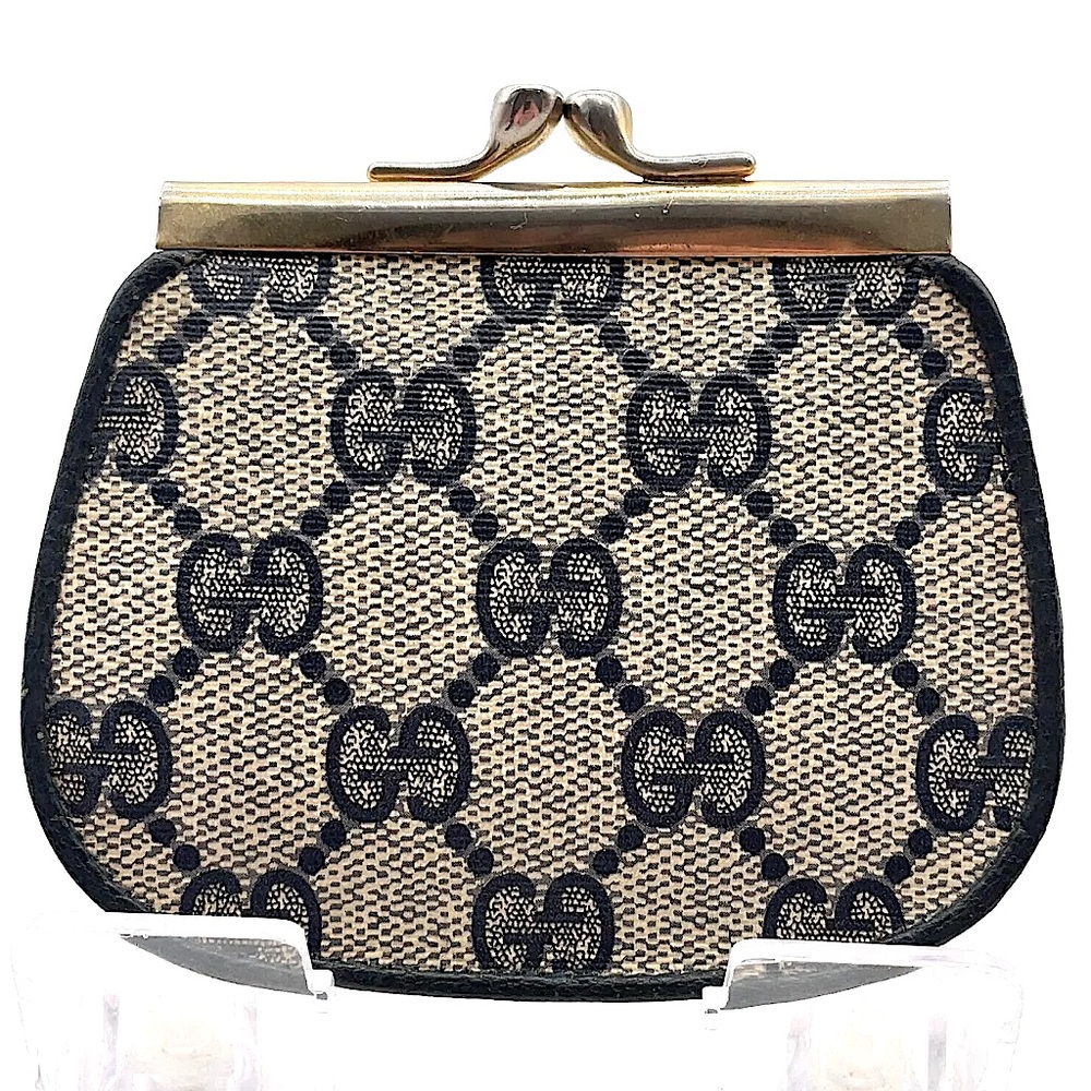 GUCCI GG Supreme Kiss Lock Navy Blue Monogram Coin Purse Change Wallet - Picture 2 of 9
